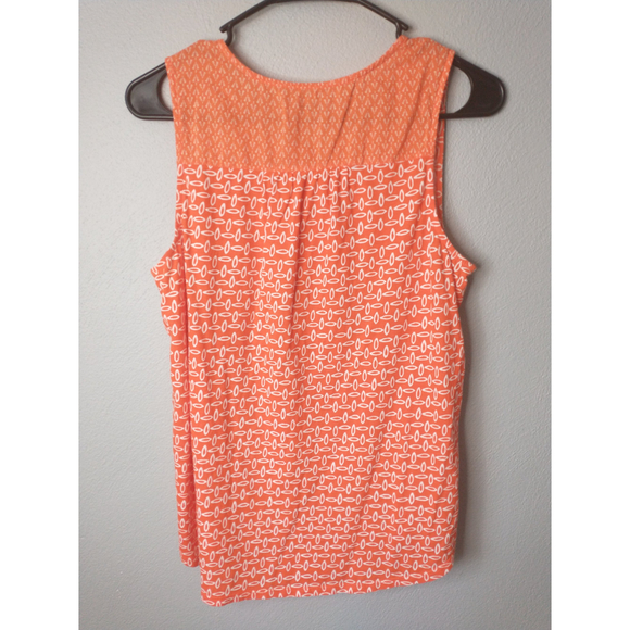 LOFT Orange White Sleeveless Blouse Women’s Medium Boho Geometric Tank Top - Picture 4 of 10